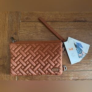 NWT Lug Peekaboo Wristlet Quilted Pouch  Cognac Brown Purse Clutch